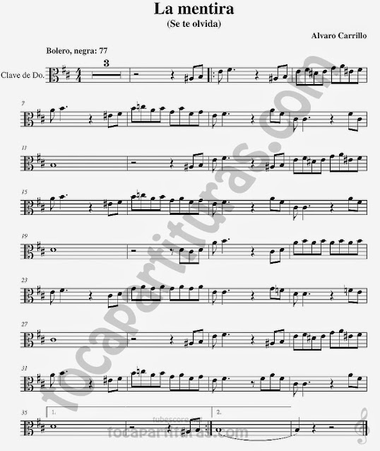 La Mentira Partituras  en Clave de  Do para Viola y otros instrumentos en Clave de Do en 3º Línea…